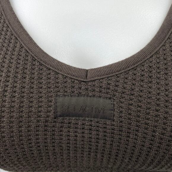 Set Active Brown Waffle Knit Scoop Neck Athletic Workout Sports Bra Tank Top XS - Picture 3 of 5